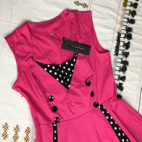 NWT! 1950s PinUp Girl Polkadot Pleated Swing M - Picture 3 of 8